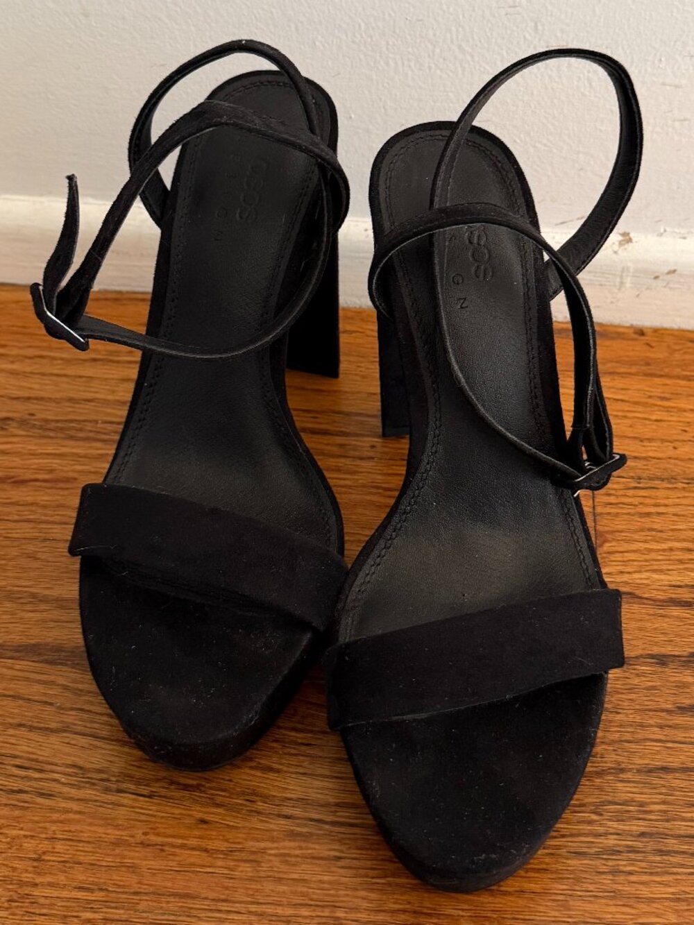 ASOS Design Black Suede Platform Block-Heel Sandals Size Women's US 9